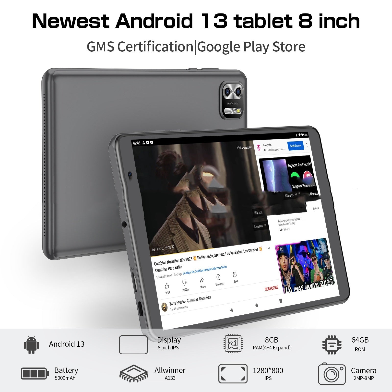8-Zoll-Achtkern-Tablet-PC Android 13-System