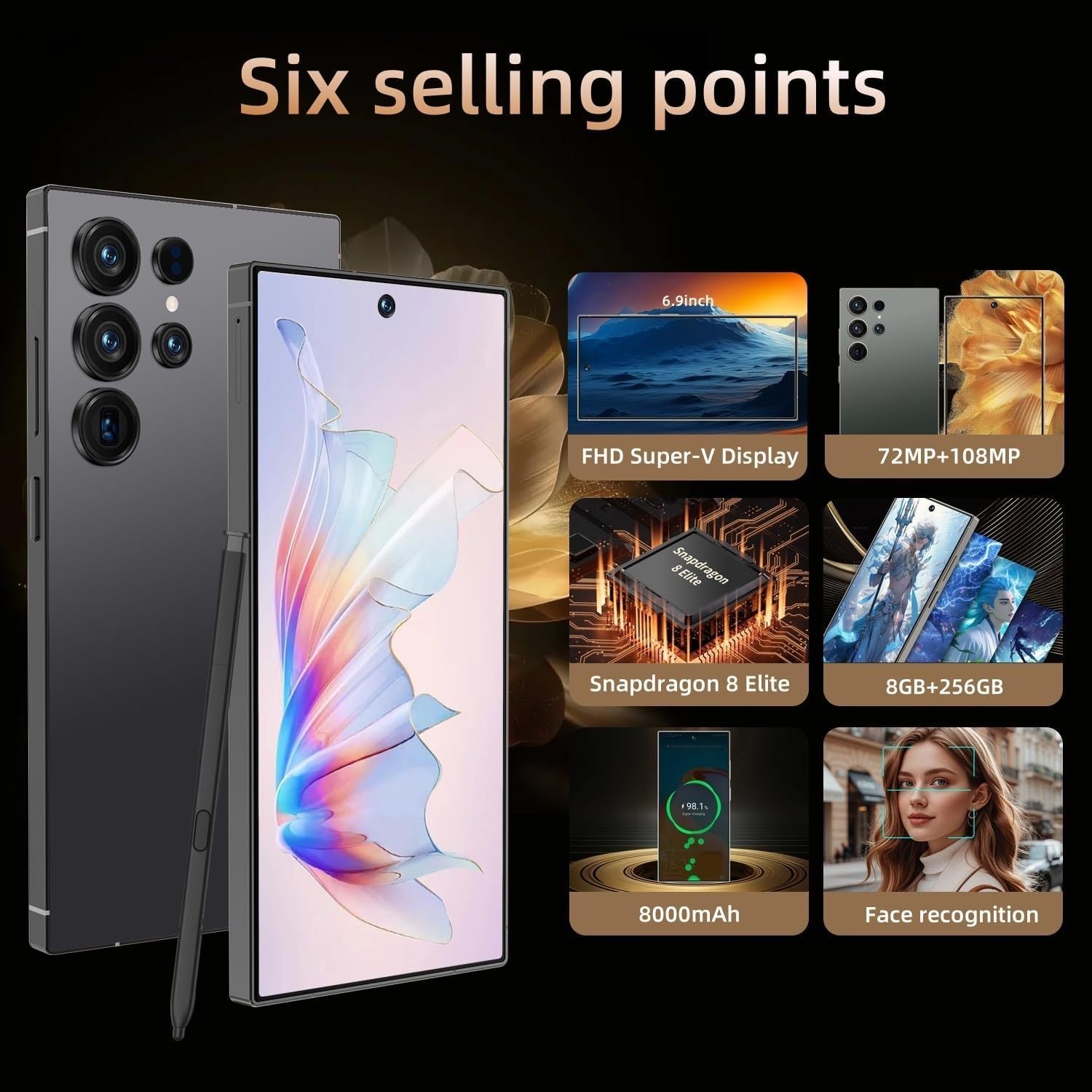 S25 Ultra Handy 5G entsperrtes Telefon, Smartphone mit Werkzeugstift